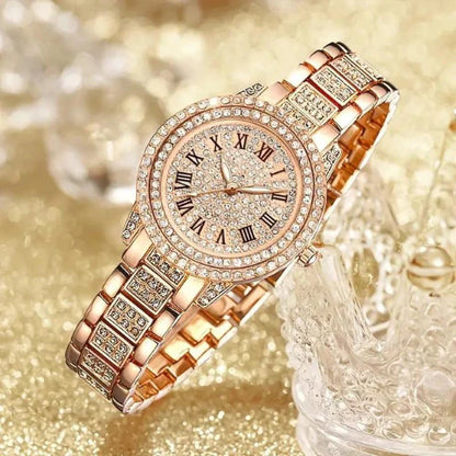 Set de Reloj Diamantado y Pulsera con Cristales